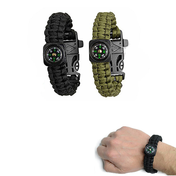 Paracord Flint fire starter bracelet with compass and whistle