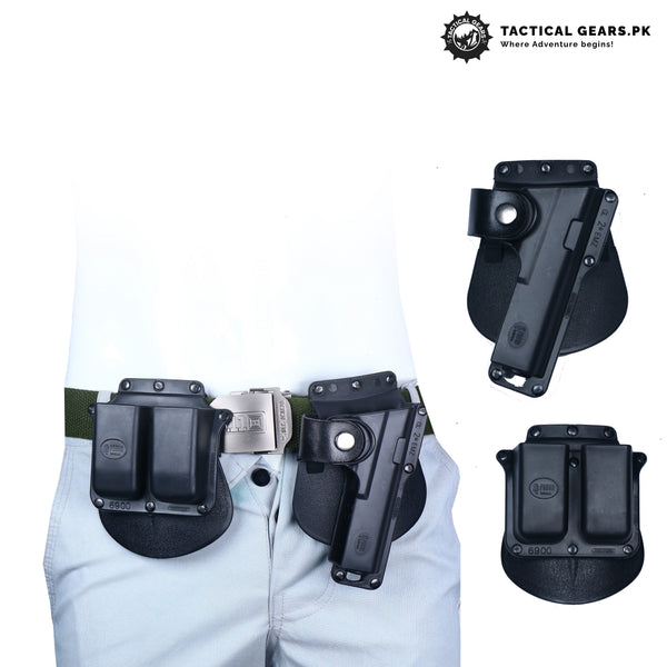 Universal Polymer Holster with Magazine Pouch Black