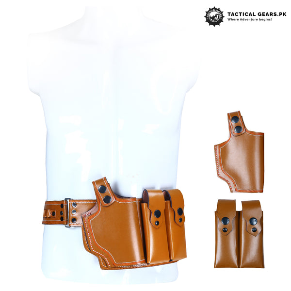 Universal Waist Holster Stylish Stitched Natural Leather Lite Brown