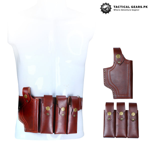 Universal Waist Holster With 3 Mag Pouches, Ammo Belt Brown
