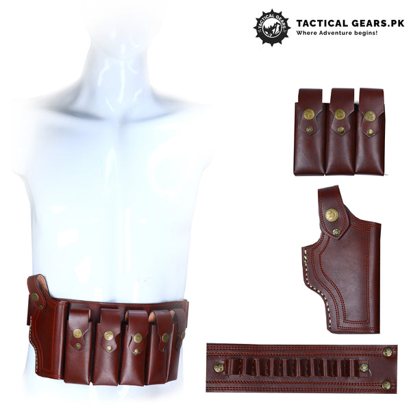 Universal Waist Holster With 5 Magazine Pouches Leather Brown