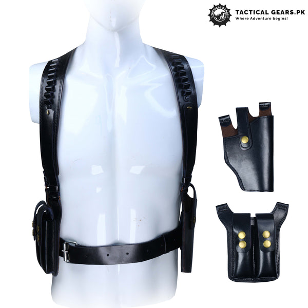 Universal Shoulder Holster with Waist belt Black Leather
