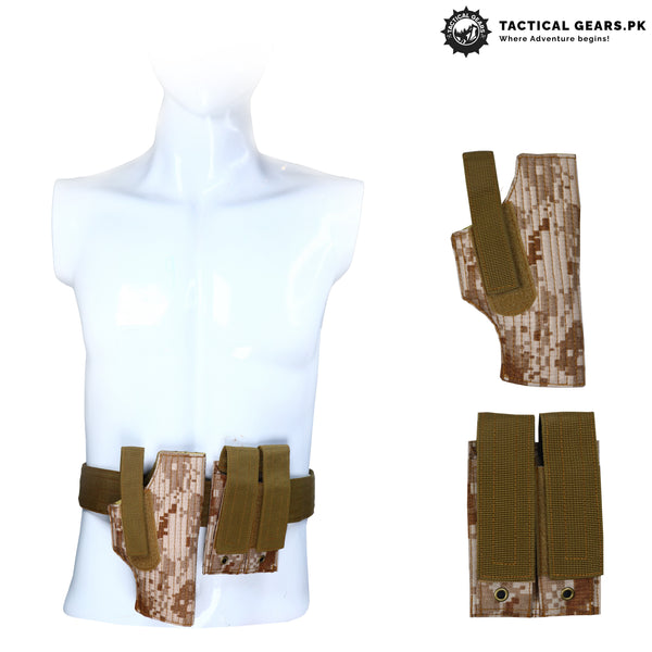 Waist Holster with Mag Pouches Fabric Desert Camo